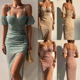 Zingj And Summer 2023 New Flower Print Wrapped Chest Irregular Sling Dress