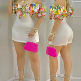 Women's Shoulder-Print Repair Kite Short Lady Jumpsuit