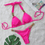 Zingj New Sexy Metal Accessories Rhinestone Solid Color Bikini Female Split Swimsuit Strap