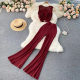 Suit Women Feel Low-Neck Short Top With High-Waisted Flared Trousers Fashion Two