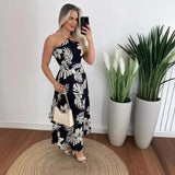 Zingj Spring / Summer New Southeast Asian Holiday Style Personality Digital Print Hanging Neck Wipe Chest Thin Belt
