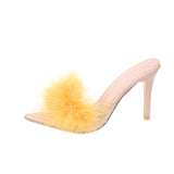 Large-Size Tips High-Heesed Slippers Female Fine And Fashion Hairy Toe Fashion Cool Drag High