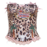 2024 Summer New Women's Fresh Sweet Bow Leopard Dew Back Repair