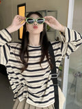 Zingj Collar Striped Long-Sleeved T-Shirt Women's Autumn 2024 New Design Feeling Loose Show Thin Casual Students Slit