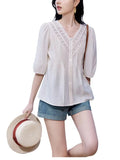 Atmosphere Age Reduction V-Neck Short-Sleeved Shirt Woman 2025 Summer New Commute Fashion Temperament