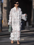 Women's Clothing Hollow Three-Dimensional Flowers Solid Color Collar Long-Sleeved Dress Loose Fashion