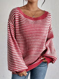Temperament Collar Spring And Autumn Knitted Sweater Classic Stripe Bump Color Cover Casual