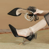 Zingj Silk And Satin Premium Sense Waterproof Platform With High Heels With A Pointed Bow