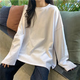 Zingj Autumn Outfit Slit Solid Color Long Sleeve T-Shirt Women Fashion Bottom Shirt Korean Fashion Students Wear Loose