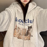 Cute Cats Print Oversized Zip Up HoodieOutfit