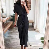 Women's Fashion Dress INS Temperament Fashion Printed Shirt Folded