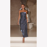 Zingj Years Ins Wind Summer Style Bright Silk Wrapped Chest Sexy Long Dress Dress