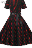 Women Summer Floral 50s Vintage Casual Elegant Print O Neck Party Work Office Dress Retro Rockabilly