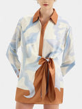 Women's Clothing Casual Irregular Knotted Fashion Long-Sleeved Shirt Dress