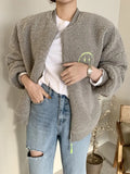 New Chic Autumn Winter Korea Women Embroidery Velet Coat Modis Ladies Womens Warm Cotton Coat Casual Loose Woman Thick