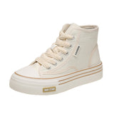 Version Of High-Top Canvas Shoes Women In The Autumn Of 2025 New Fashion Students Thick Soles To Increase The Height Of Small White Shoes With Casual