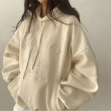 Solid Color Letter Embroidery Oversized HoodieOutfit