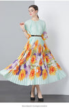 Exquisite Dress Women 2025 New Lazy Wind Collar Mid-Sleeves To Close The Waist Temperament 100-Fold Printing
