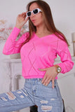 And Winter New V-Neck Rhyme Lattice Hollow Knitted Women's Loose Long-Sleeved