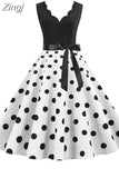 Dot Summer Dress Women Pinup Elegant Vintage Party Dress Casual Office Tank Sleevelss A Line
