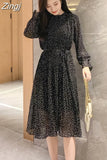 Chiffon Dress Long Sleeve Dress Women Dresses Autumn and Winter 2023 Floral Dress Loose Pleated Party Dresses 7151
