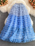 Mesh Long Skirt Casual High Waist Cascading Ruffle Midi Faldas Female Autumn Draped Saias 2023 New