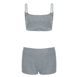 Casual Style Simple Gray Knitted Sling Vest Shorts Two Sets Of Hottie Tight