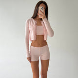 Knitted Shirt Home Cardigan Short Vest Shorts Light Pink White Optional Comfortable Fashionable Autumn And Winter