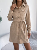 And Winter Casual Solid Color Single Row Buckle Long-Sleeved Taut Shirt Skirt Women's