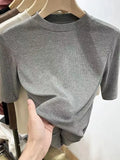 Zingj Wind Advanced Sense Pure Color Half High Collar Five Minutes Sleeve Sleeve T Shirt Female Slim Slim Inside The Bottom Shirt