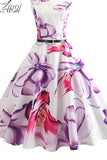 Print Vintage Dress Women Summer Pin Up Elegant Party Rockbility Robe A-Line Office Sundress