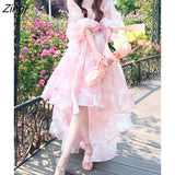 Floral Sweet Midi Dress Women Irregular Elegant Puff Sleeve Fairy Dress Female 2022 Autumn Casual Beach Party Dress