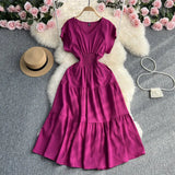 Zingj Gentle Wind Ruffle Collar Dress Female Summer Simple Pure Color Double Flying Sleeve Design Platycodon Grandiflorum First Love