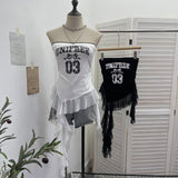 Shooting Retro Letter Print Bump Color Palette Vest Body Splicing Mesh Yarn With Hottie Top