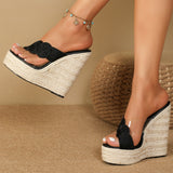Zingj Sexy New Straw Woven Simple Hate Sky High Slope With Waterproof Platform Model