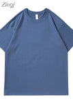 Summer Oversized T-shirt For Women 220G Loose Short Sleeve Tees Solid Casual Basic Cotton T Shirts For Women