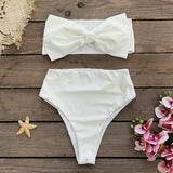 2025 New Breast-Smeared Bow High-Waisted Bikini Sexy Bikini Split Swimsuit
