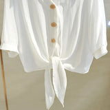 Shirts Women 2023 Summer Loose Casual Blouse White Women Buttoned Up Shirt Top Tied Waist Elegant Women Blouses