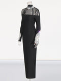 Spring 2025 New Fashion Sexy Round-Neck Mesh Splicing Diamond Design Feeling Waist Display Lanky