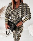 Independent Station Autumn Printed V-Collar Stylish Long-Sleeved