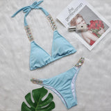 Zingj Bikini Ribbon Luxury Diamond Swimwear Sexy Metal Chain Accessories