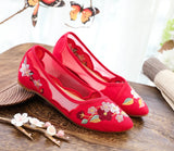 Zingj Shoes Tip Fashion Plate Buckle Beef Tendon Bottom Low Heel Women's Shoes Sandals Mesh Gauze Embroidered Cloth