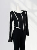Zingj Sense Pull Full Black And White Color Sweater Female Early Spring New Color Irregular Short Horn Sleeve