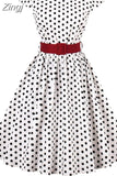 3XL 4XL Big Size Black White Polka Dot Print Dress Summer Women Cap Sleeve Vintage Rockabilly Pin Up Casual Women