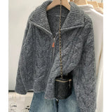 Version Of Double Zippered Strand Sweater Coat Women's 2025 Winter Design Sense Of The Collar Plus Thick Long-Sleeved Knitted Open