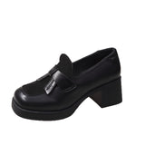 Autumn New High-Heeled Shoes Small Leather Shoes Women Black Thick Heel Single Shoes Round Head British Thick-Soled Lefu