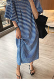 Square Neck Plaid Puff Sleeve Loose Casual Dress Summer Women Korean Ladies Chic 2023 New Dresses Elegant Woman