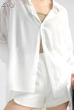 Green Transparent Shirts For Women Summer Chiffon Loose Long Sunscreen Shirts Oversize Thin White Shirt Outerwear