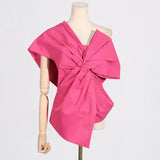 Zingj 2024 New Fashion Temperament Pure Color Asymmetric Collar Bow Decorative Splicing Design Sense Women's