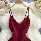 Women Draped Ruffle Spaghetti Strap Dress Sexy Vacation Beach Vestidos Female Elegant High Waist Slim Midi Robe 2023